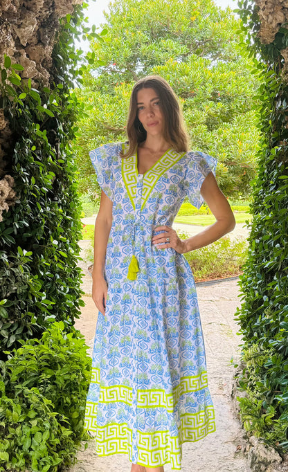 Amalfi Maxi Dress in hellenic blue by Isla Payal