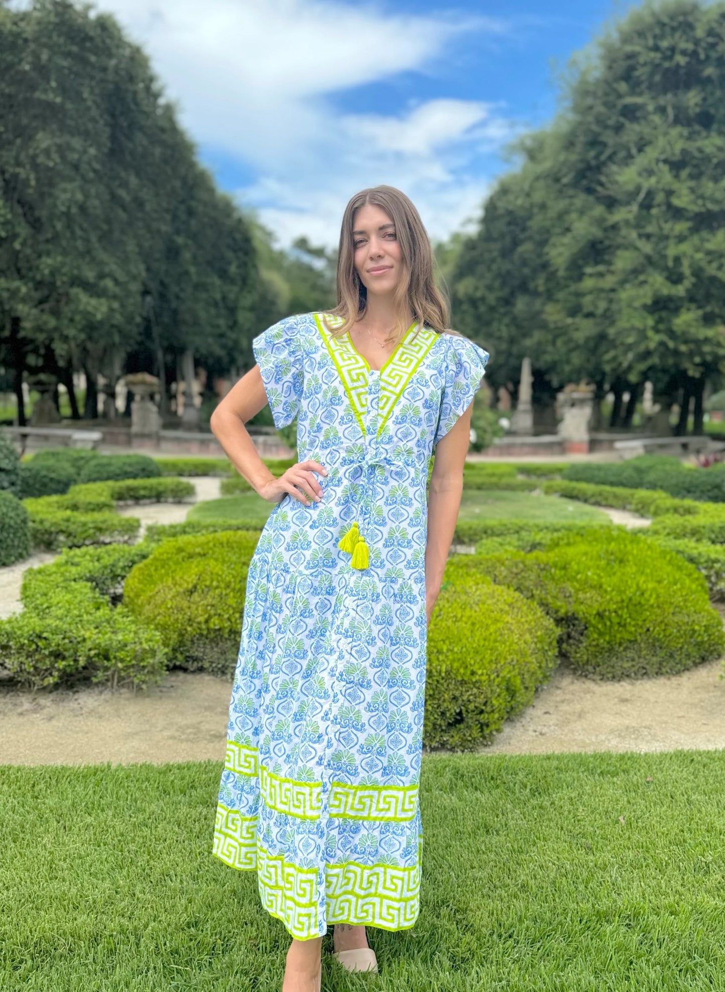 Amalfi Maxi Dress in hellenic blue by Isla Payal