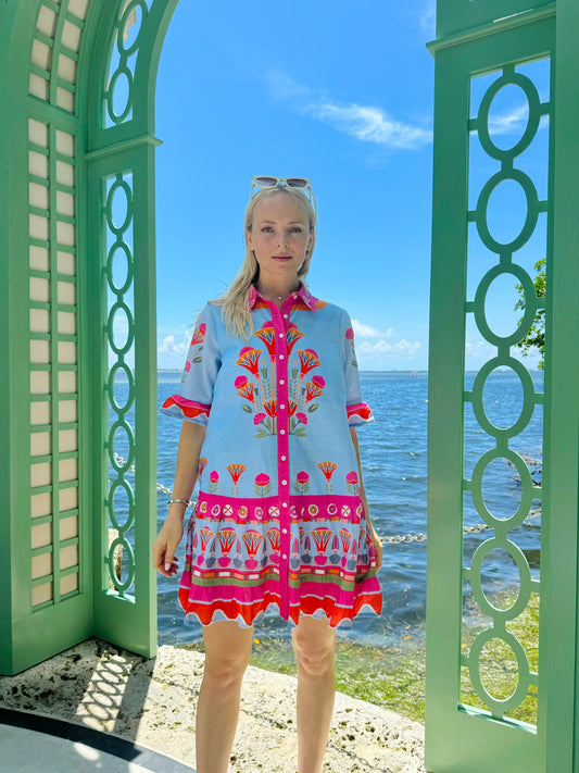 Lisbon Mini Dress in lotus blue by Isla Payal