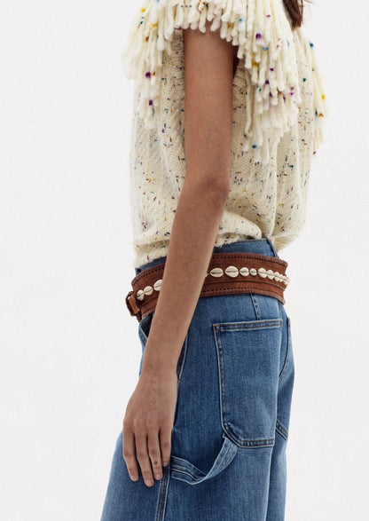 Praia Leather Belt in brown by Lanhtropy