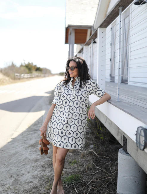 Westport Dress in flower stamp by NavyBleu