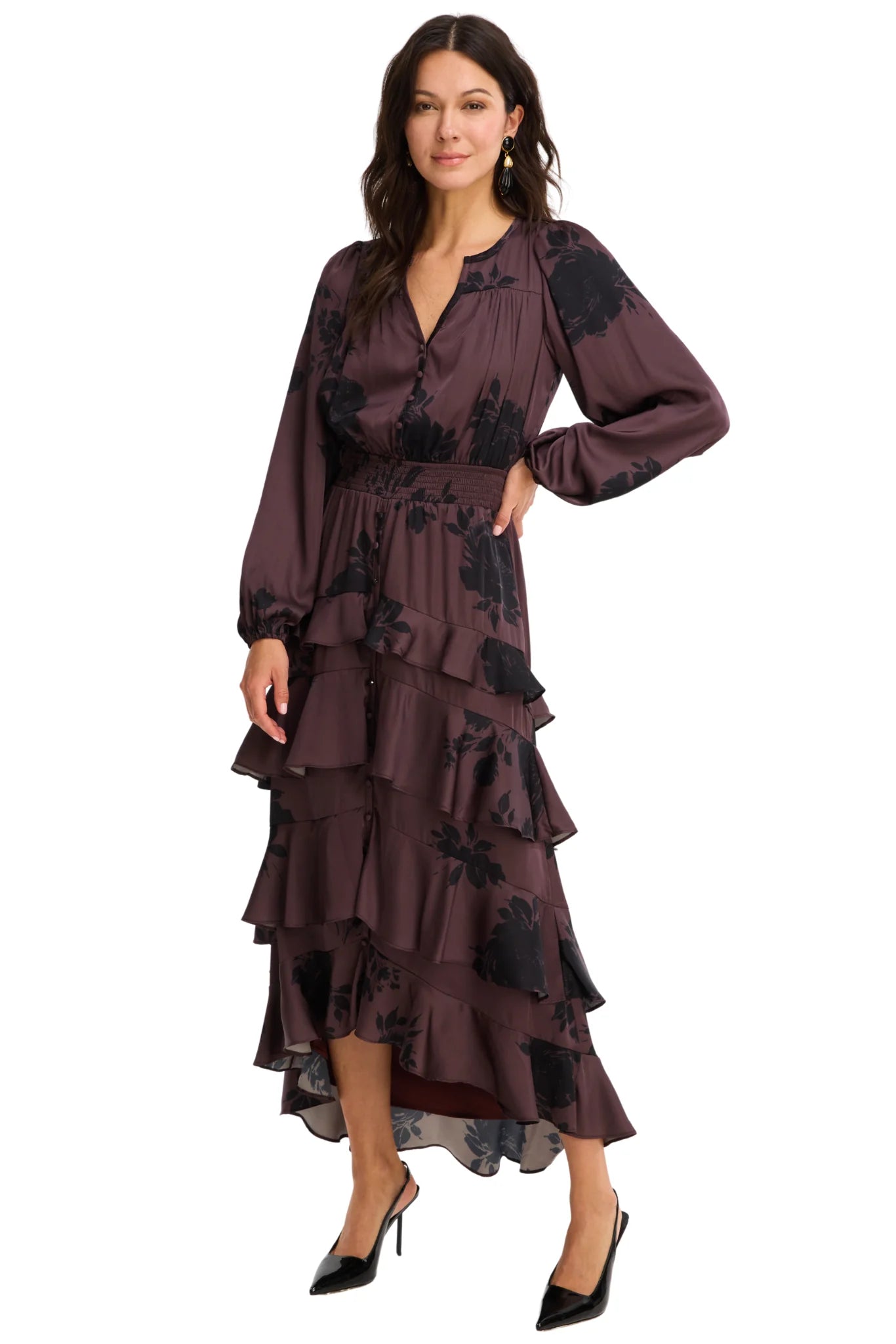 Josie Printed Dress in brown floral by Allison