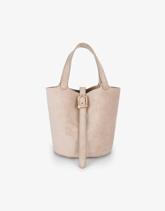 Joya Mini Faux Suede Bag in foundation by Remi & Reid