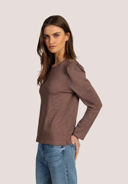 Jules Tee with Pleated Shoulder Sleeve in brown by Dylan
