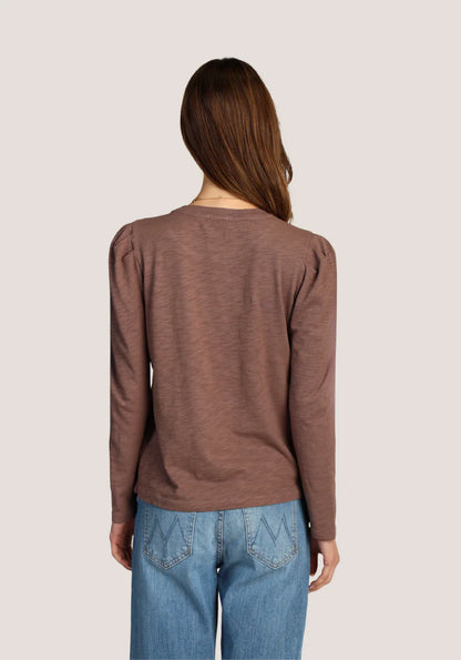 Jules Tee with Pleated Shoulder Sleeve in brown by Dylan