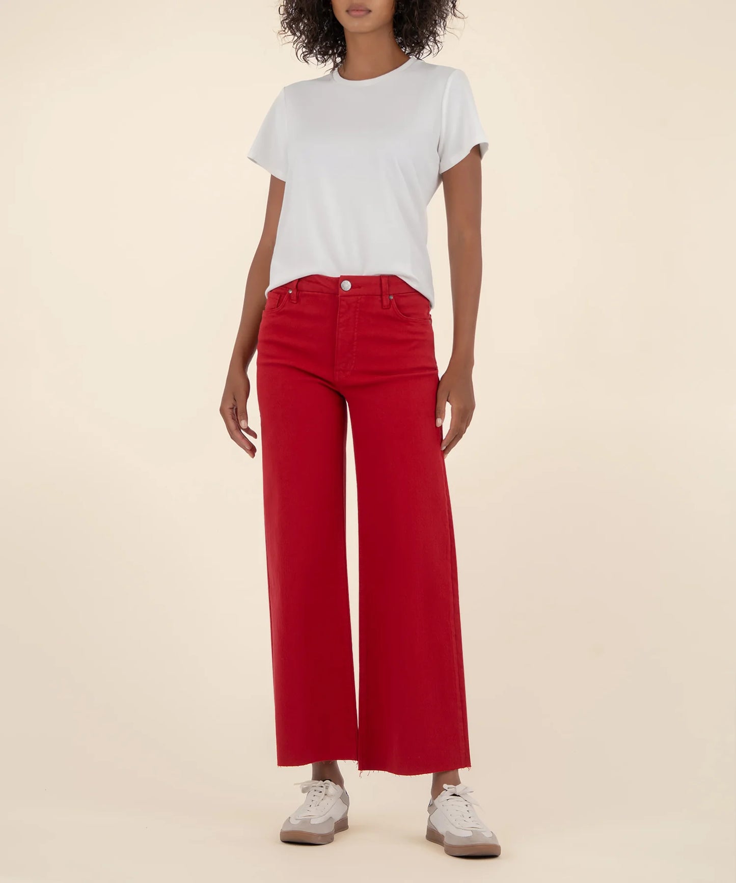Meg High Rise Wide Leg Raw Hem in ruby red by KUT