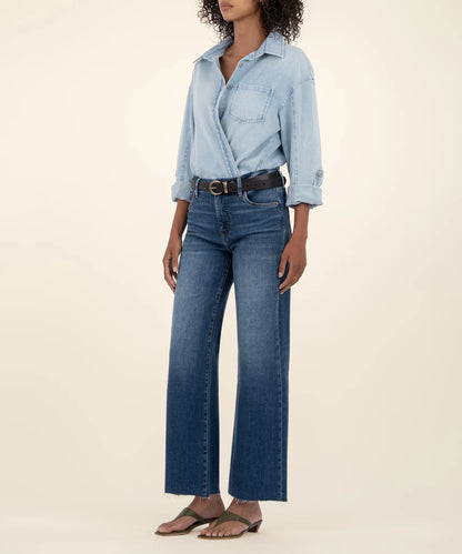 Meg High Rise Wide Leg Raw Hem in harmony by KUT