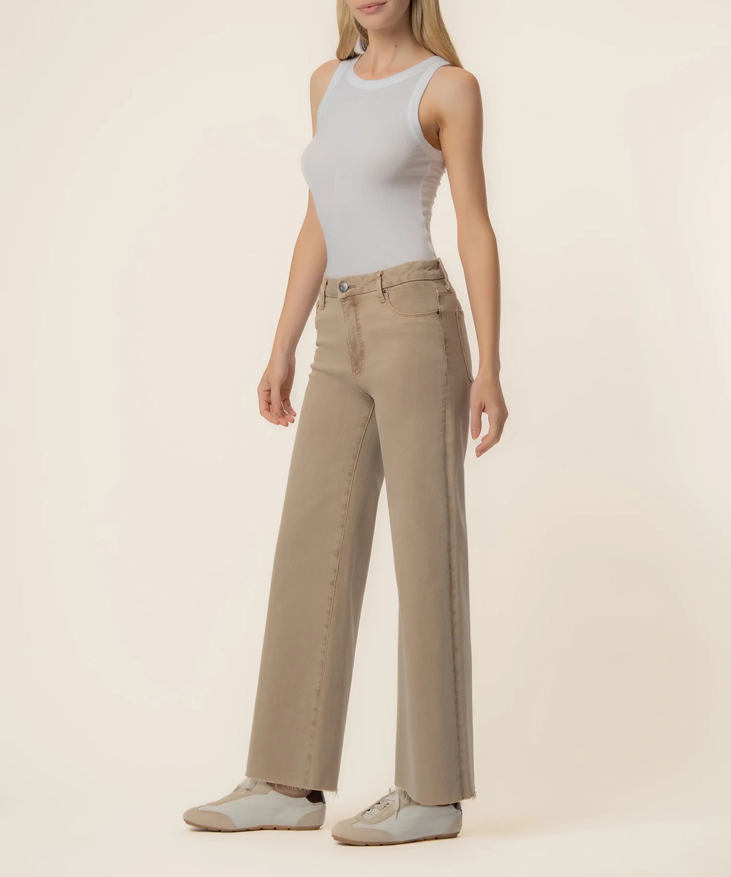 Meg High Rise Wide Leg Raw Hem in chai by KUT