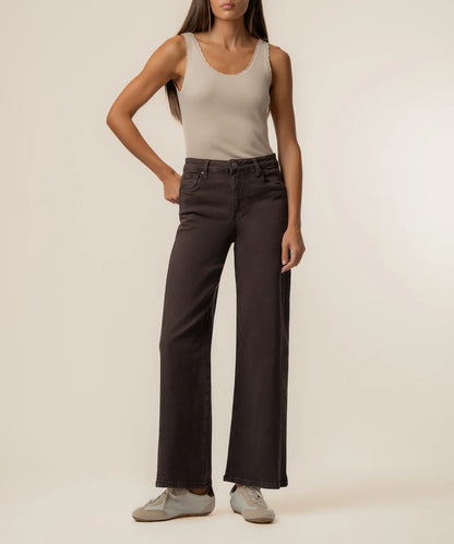 Meg High Rise Wide Leg Side Panel in chocolate by KUT