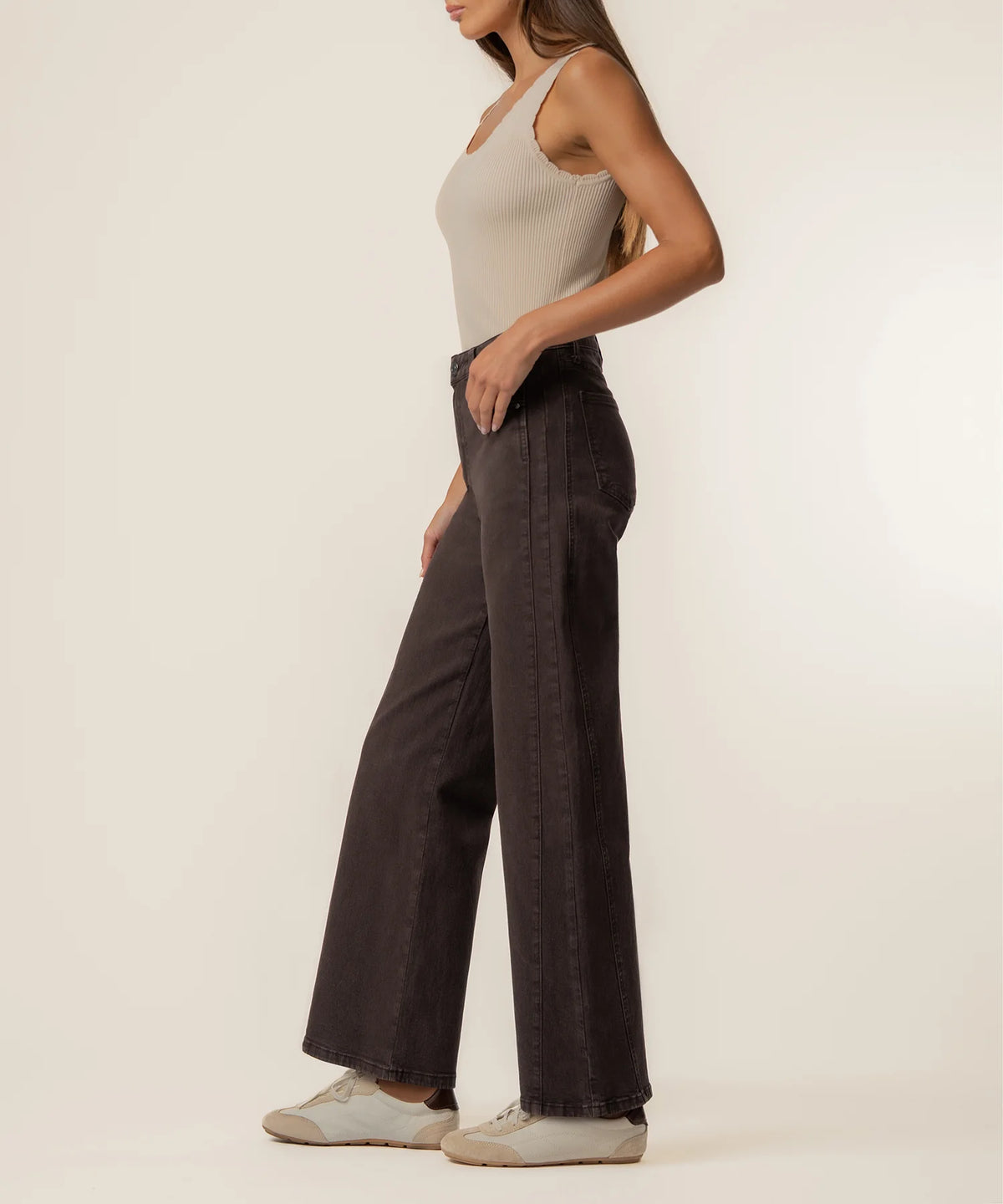 Meg High Rise Wide Leg Side Panel in chocolate by KUT