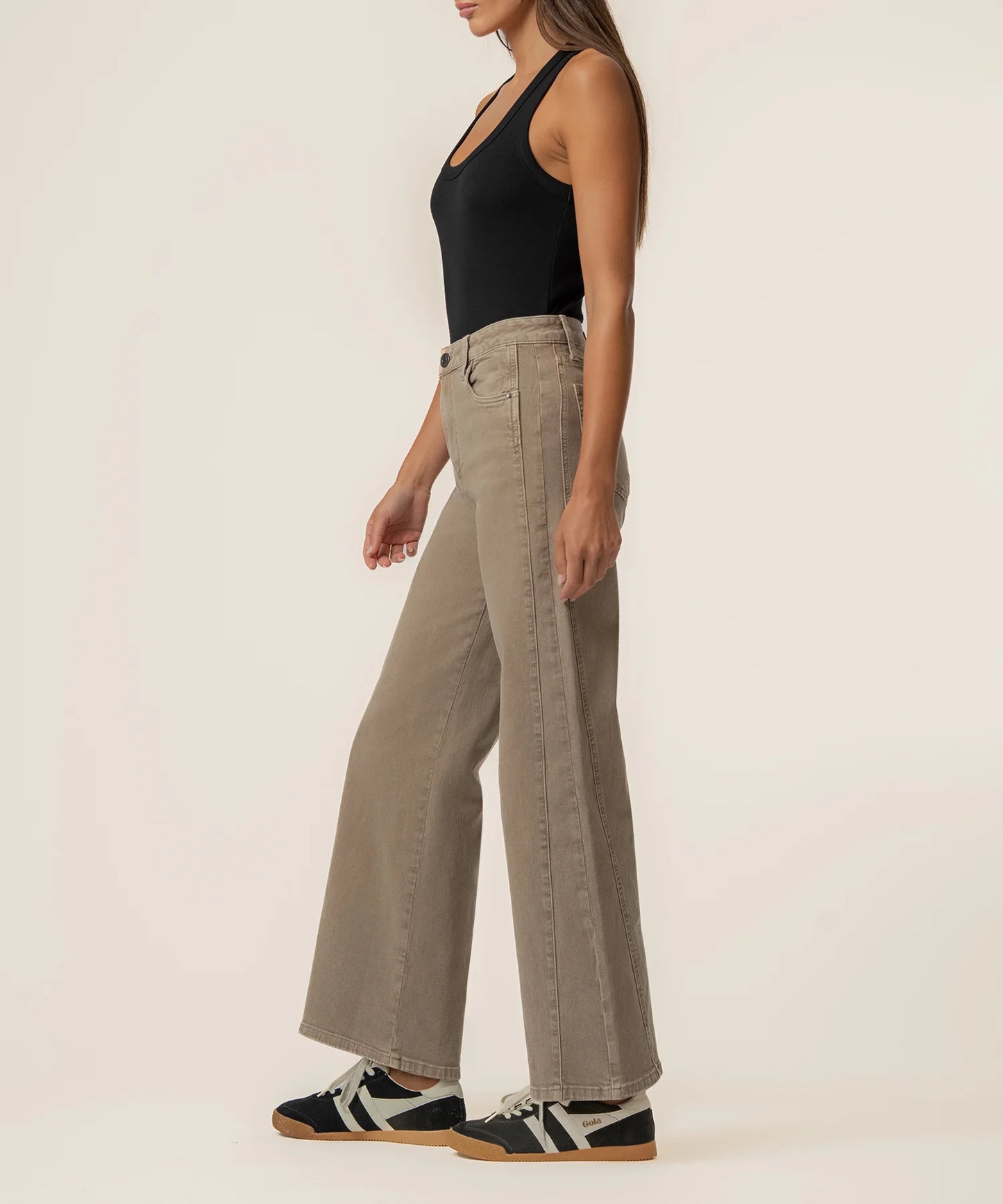 Meg High Rise Wide Leg with Side Panel in milk tea by KUT