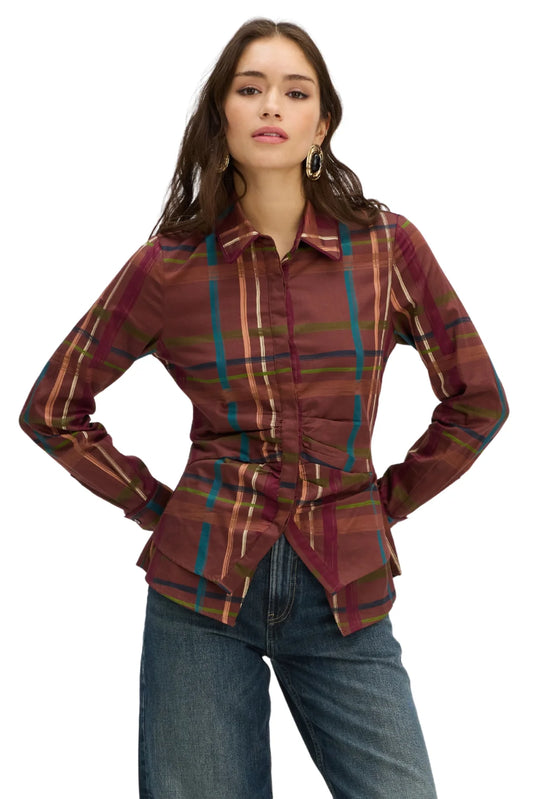 Kinsley Plaid Button Down in brown by Allison