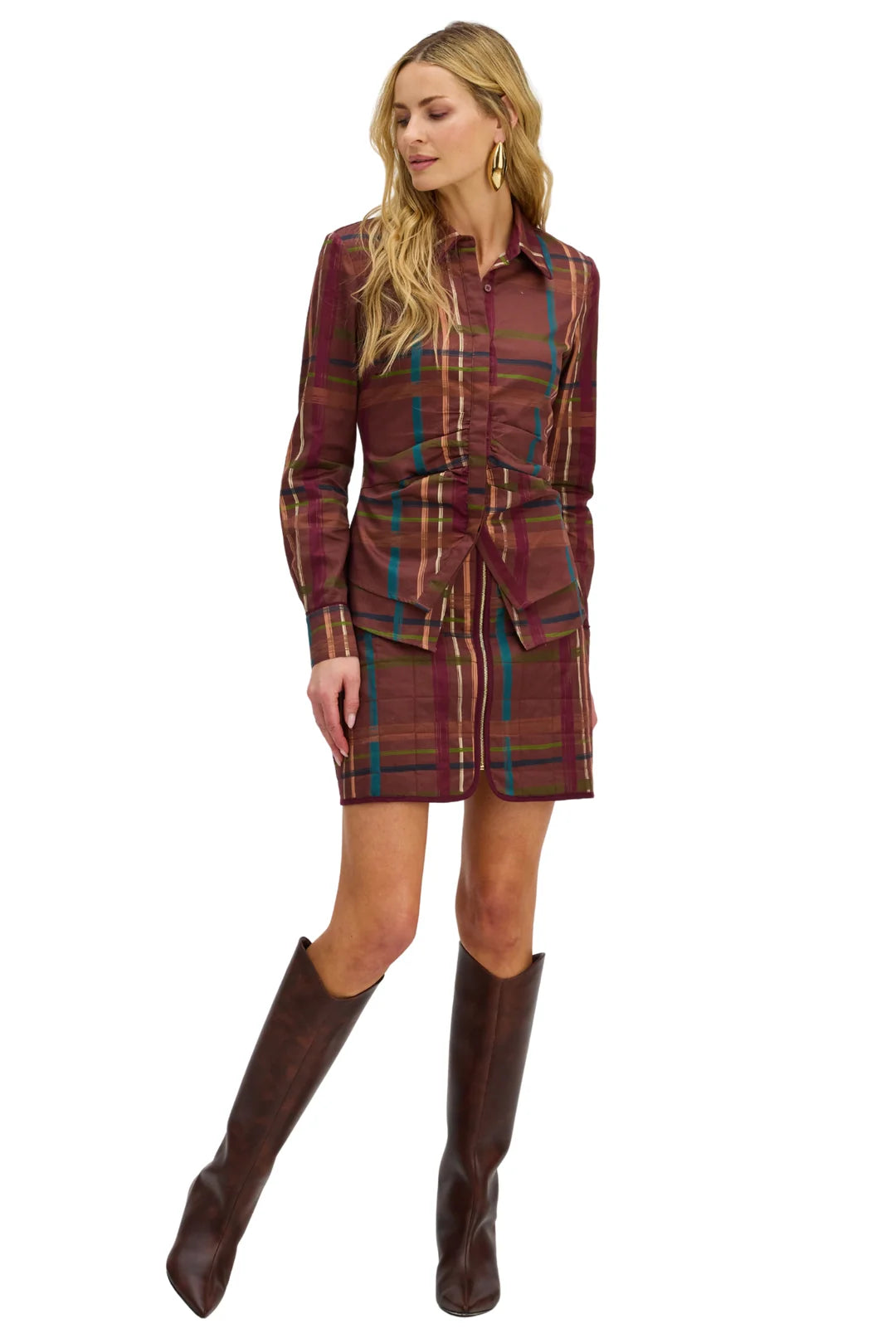 Wilder Plaid Mini Skirt in brown by Allison