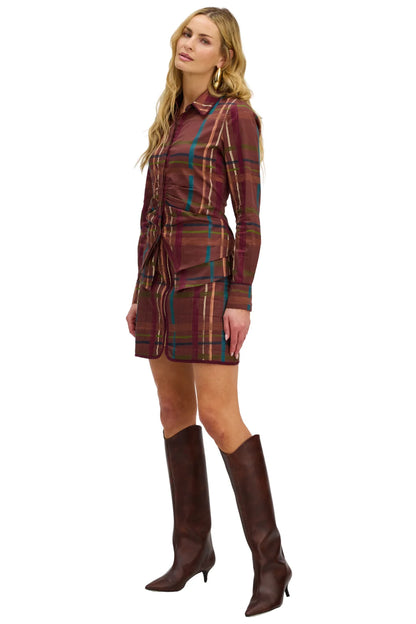 Wilder Plaid Mini Skirt in brown by Allison
