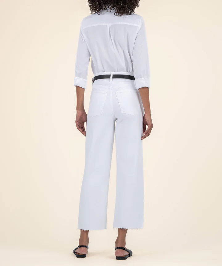 Gwen High Rise Wide Leg Raw Hem in optic white by KUT