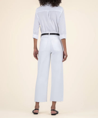 Gwen High Rise Wide Leg Raw Hem in optic white by KUT