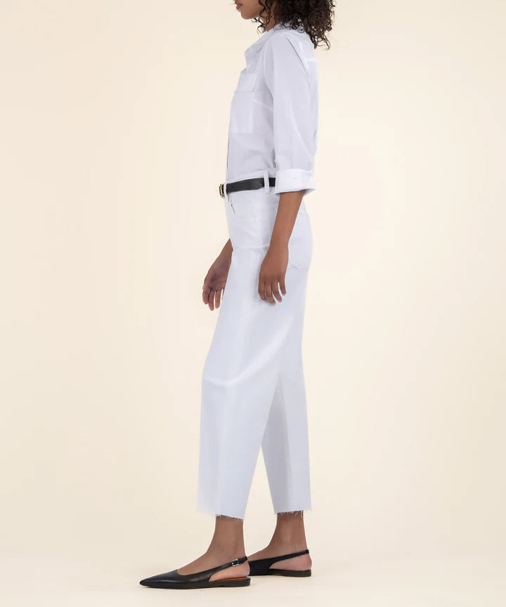 Gwen High Rise Wide Leg Raw Hem in optic white by KUT