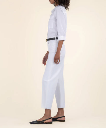 Gwen High Rise Wide Leg Raw Hem in optic white by KUT