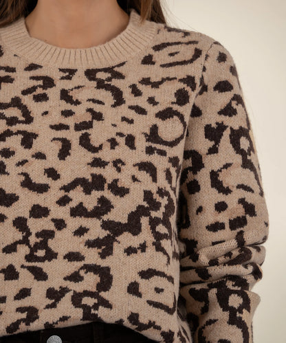 Gisela Animal Print Sweater in beige/brown by KUT