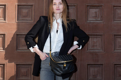 Mini Rough Night Quilted Stud Crossbody in black by Kempton