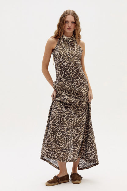 Jacinta Metallic Linen Dress in impala print by Lanhtropy