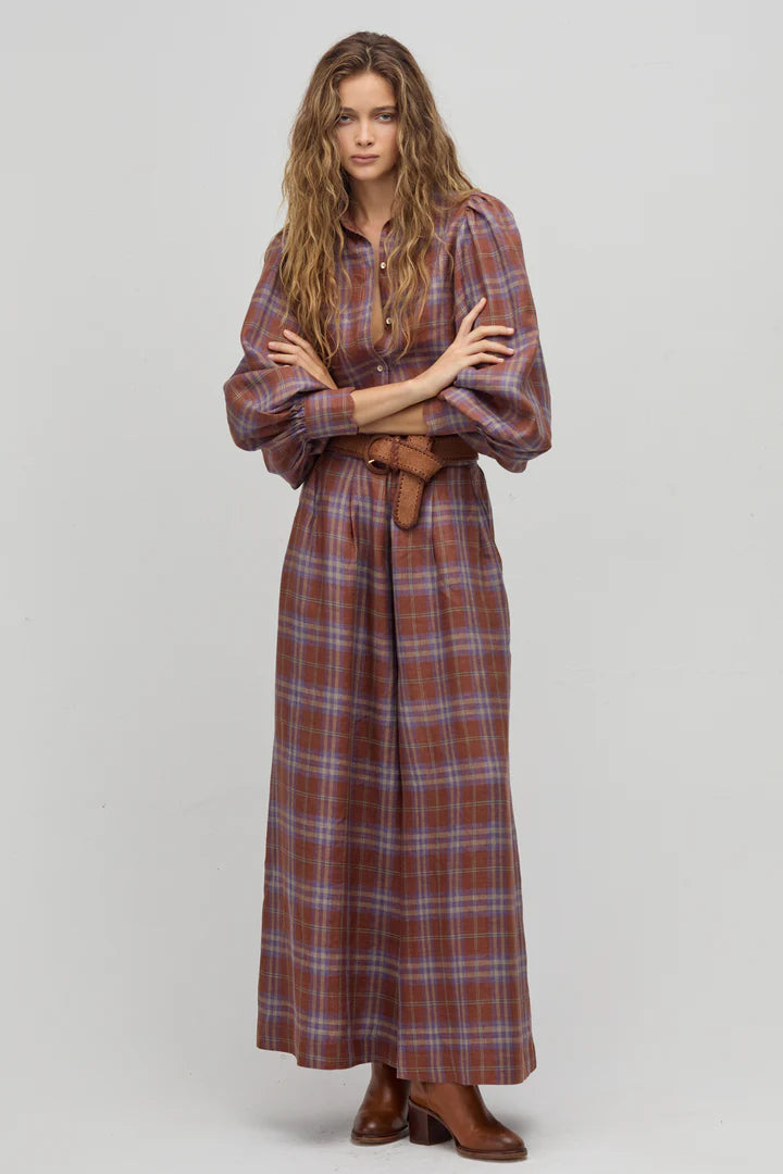 Sabi Linen Pants in hazelnut checks by Lanhtropy