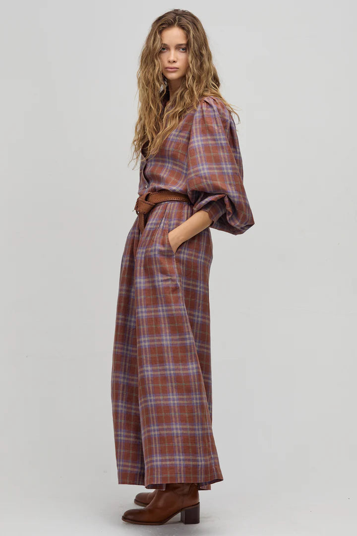 Sabi Linen Pants in hazelnut checks by Lanhtropy
