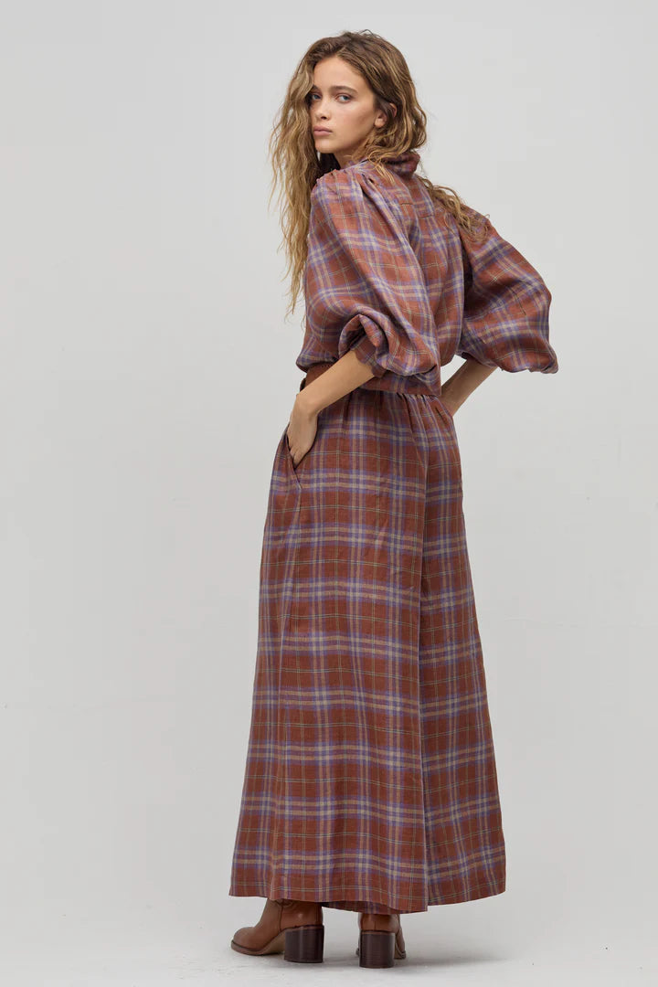 Sabi Linen Pants in hazelnut checks by Lanhtropy