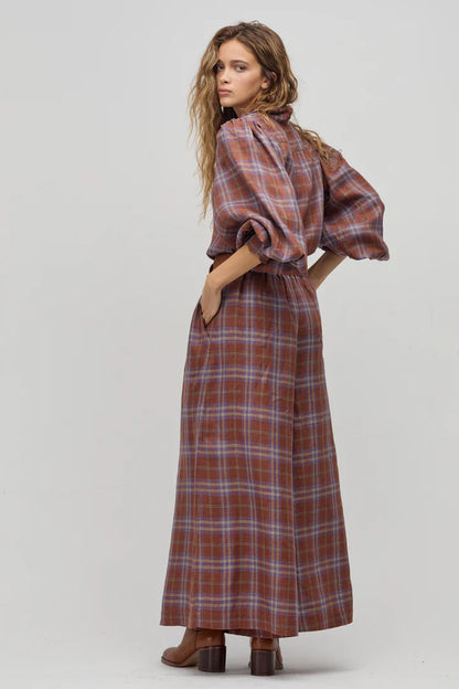 Sabi Linen Pants in hazelnut checks by Lanhtropy