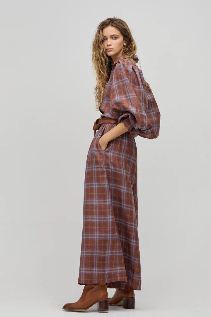 Sabi Linen Pants in hazelnut checks by Lanhtropy