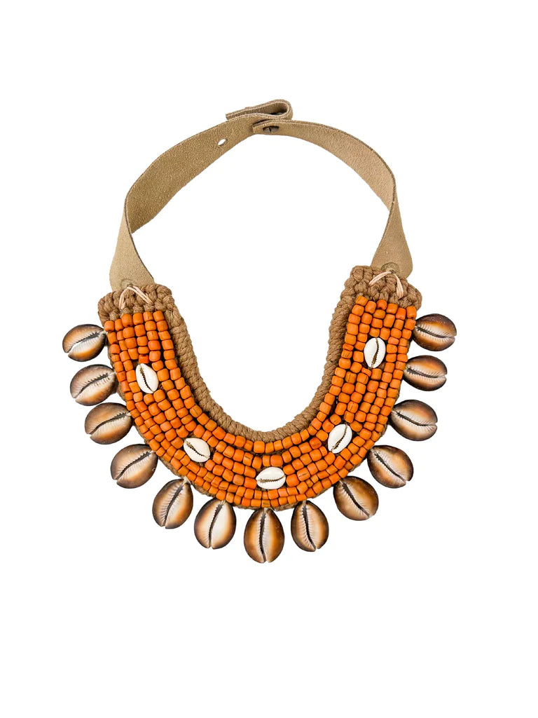 Cowrie Collar Necklace in orange by Twine & Twig