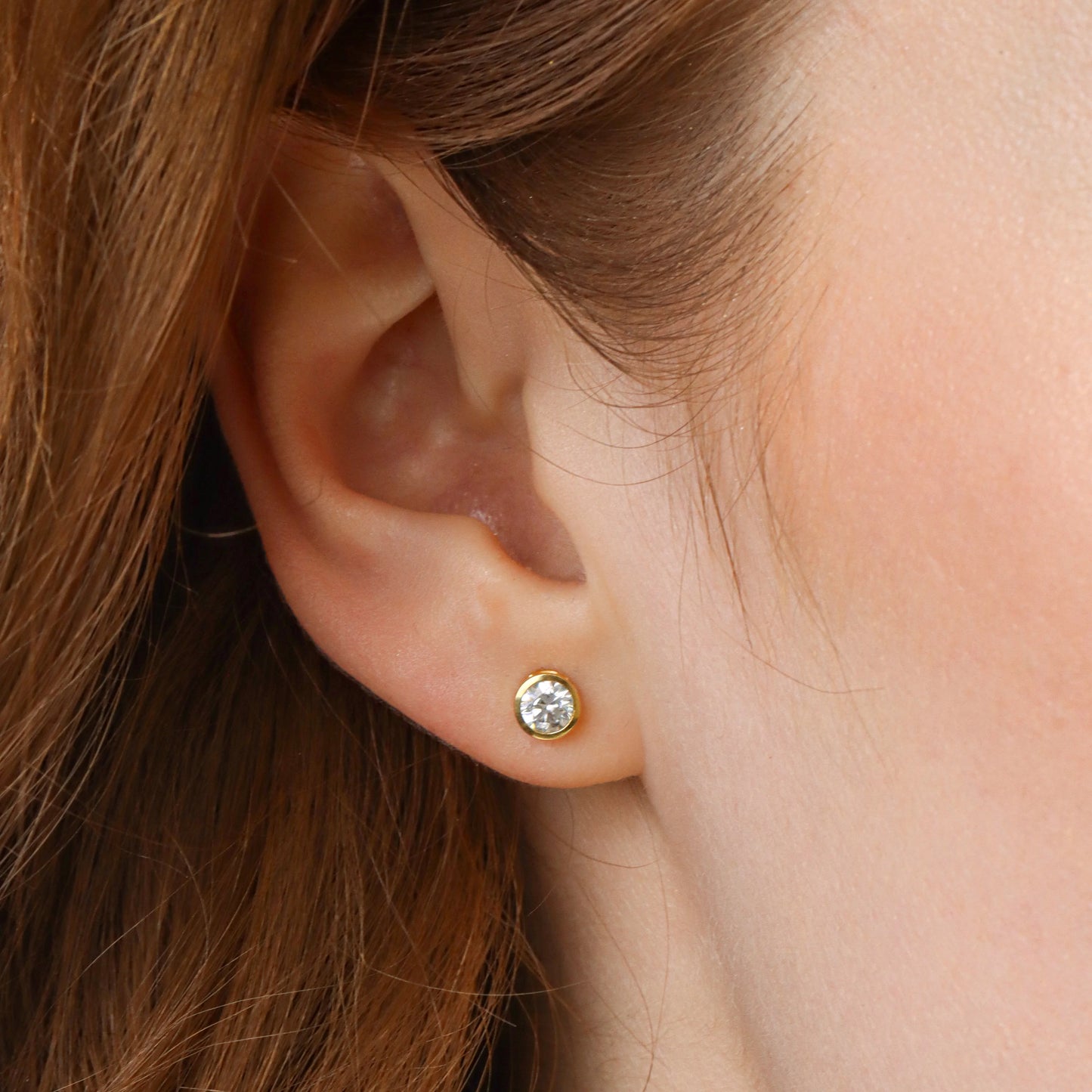 Lab Grown Signature Bezel Stud Earring in gold by Ella Stein