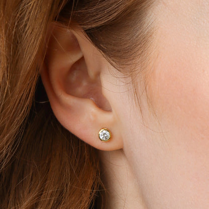 Lab Grown Signature Bezel Stud Earring in gold by Ella Stein