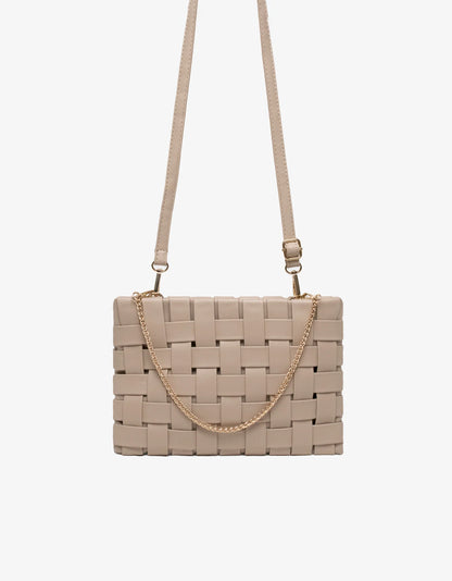 Lindy Large Woven Clutch in light tan by Remi & Reid