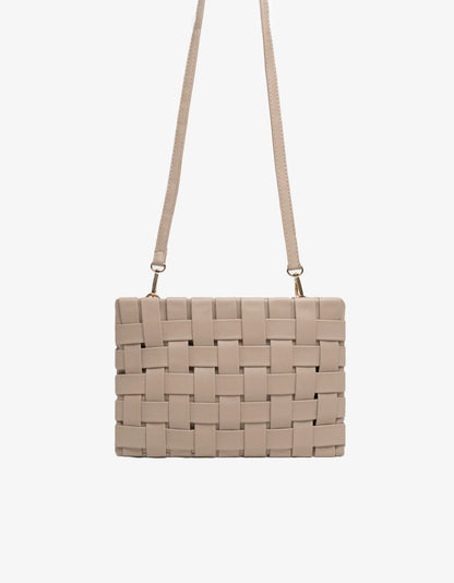 Lindy Large Woven Clutch in light tan by Remi & Reid
