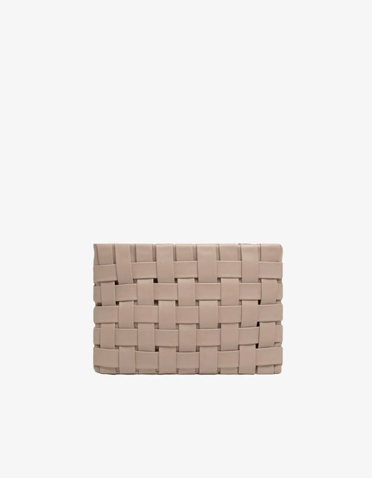 Lindy Large Woven Clutch in light tan by Remi & Reid