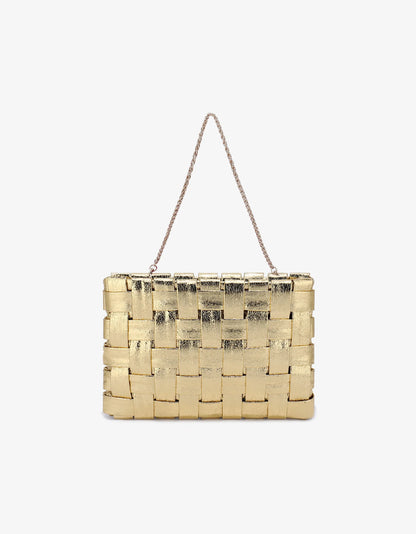 Lindy Large Woven Clutch in platinum by Remi & Reid