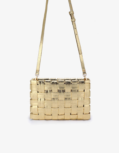 Lindy Large Woven Clutch in platinum by Remi & Reid