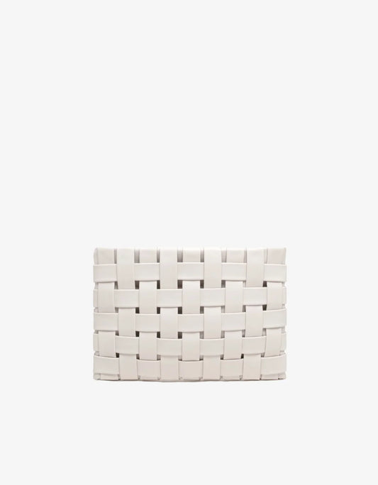 Lindy Large Woven Clutch in off white by Remi & Reid