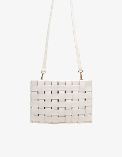 Lindy Large Woven Clutch in off white by Remi & Reid