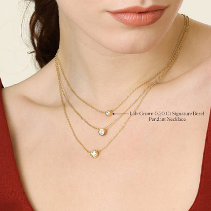 Lab Grown Signature Bezel Pendant Necklace in gold by Ella Stein