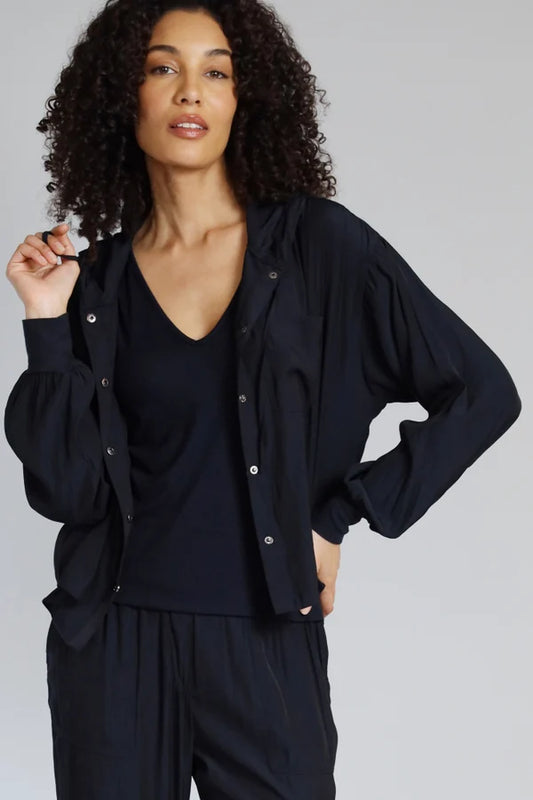 Satin Cropped Hoodie in black by Lola & Sophie