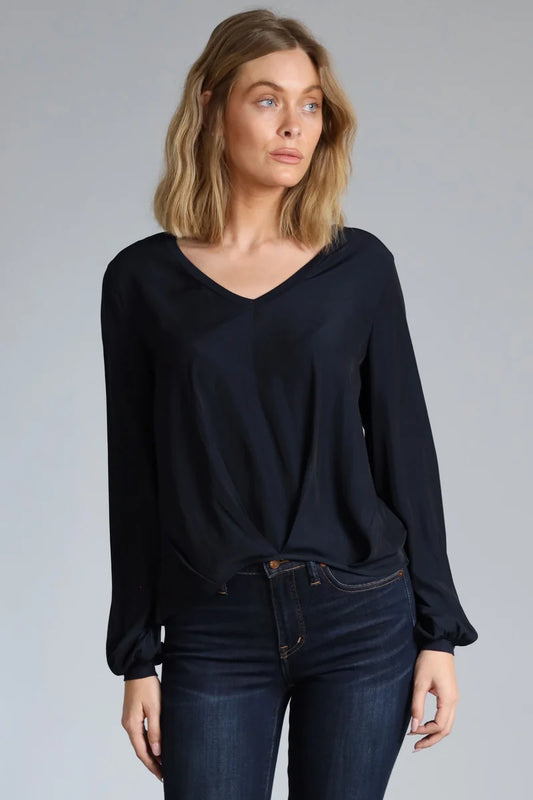 Long Sleeve V-Neck Hybrid Tee in black by Lola & Sophie