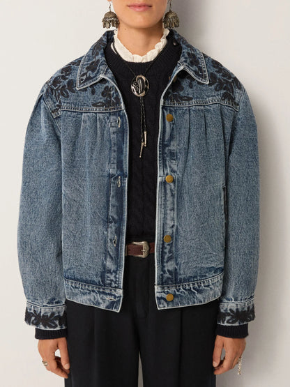 Wesley Embroidered Denim Jacket in rodeo western blue by Maison Hotel