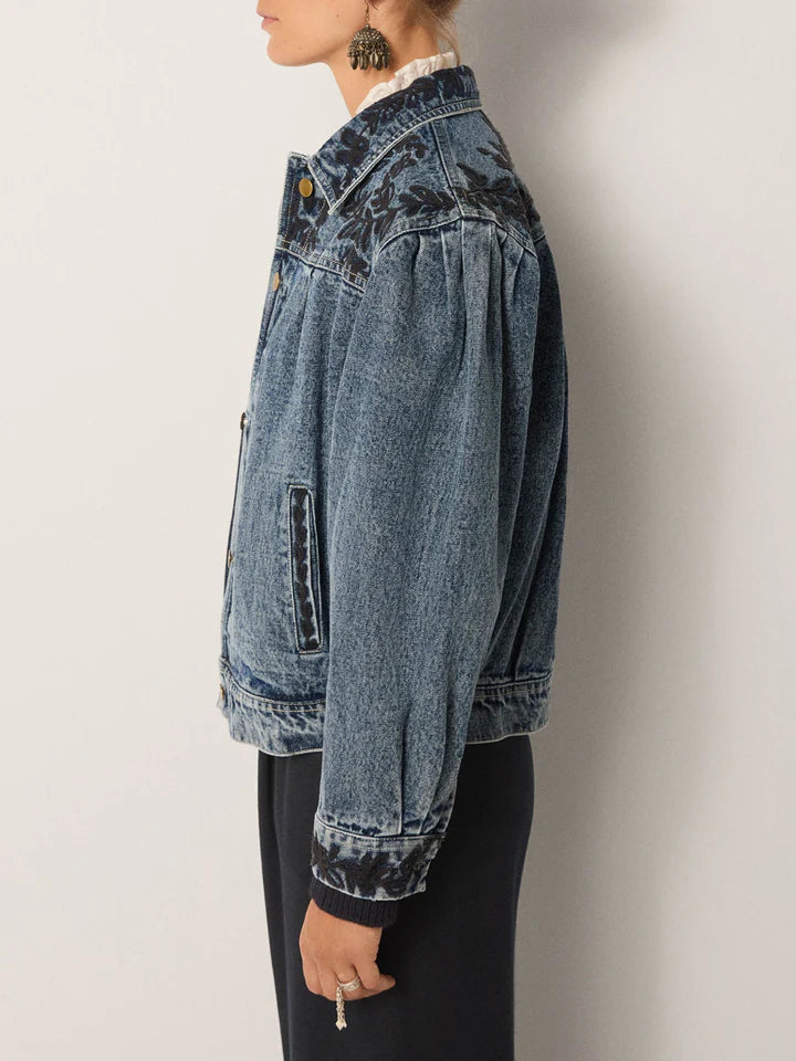 Wesley Embroidered Denim Jacket in rodeo western blue by Maison Hotel