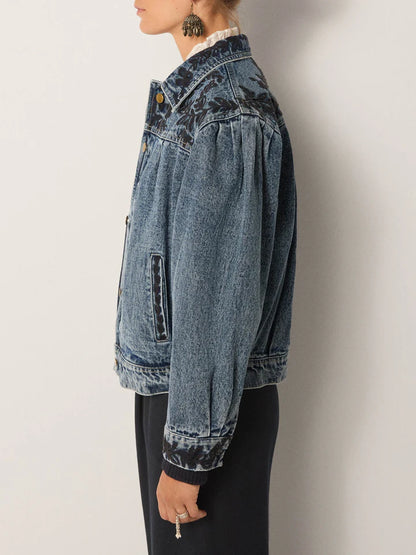 Wesley Embroidered Denim Jacket in rodeo western blue by Maison Hotel