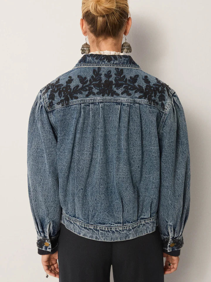 Wesley Embroidered Denim Jacket in rodeo western blue by Maison Hotel