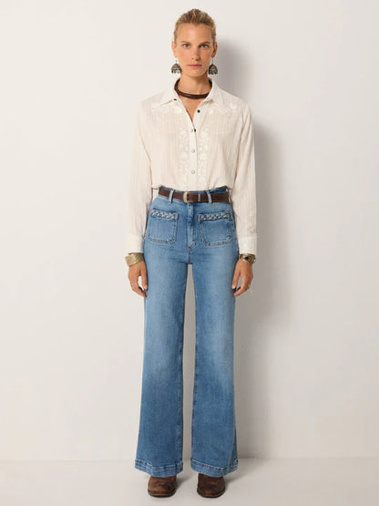 Giuletta Wide Leg Jean in light blue denim by Maison Hotel