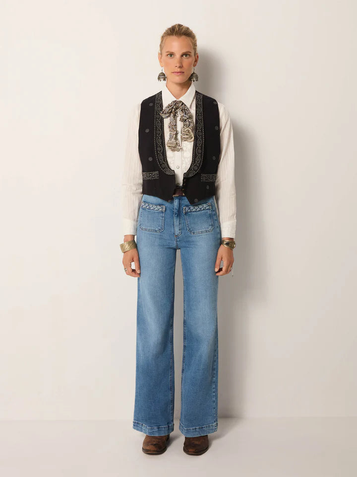 Giuletta Wide Leg Jean in light blue denim by Maison Hotel