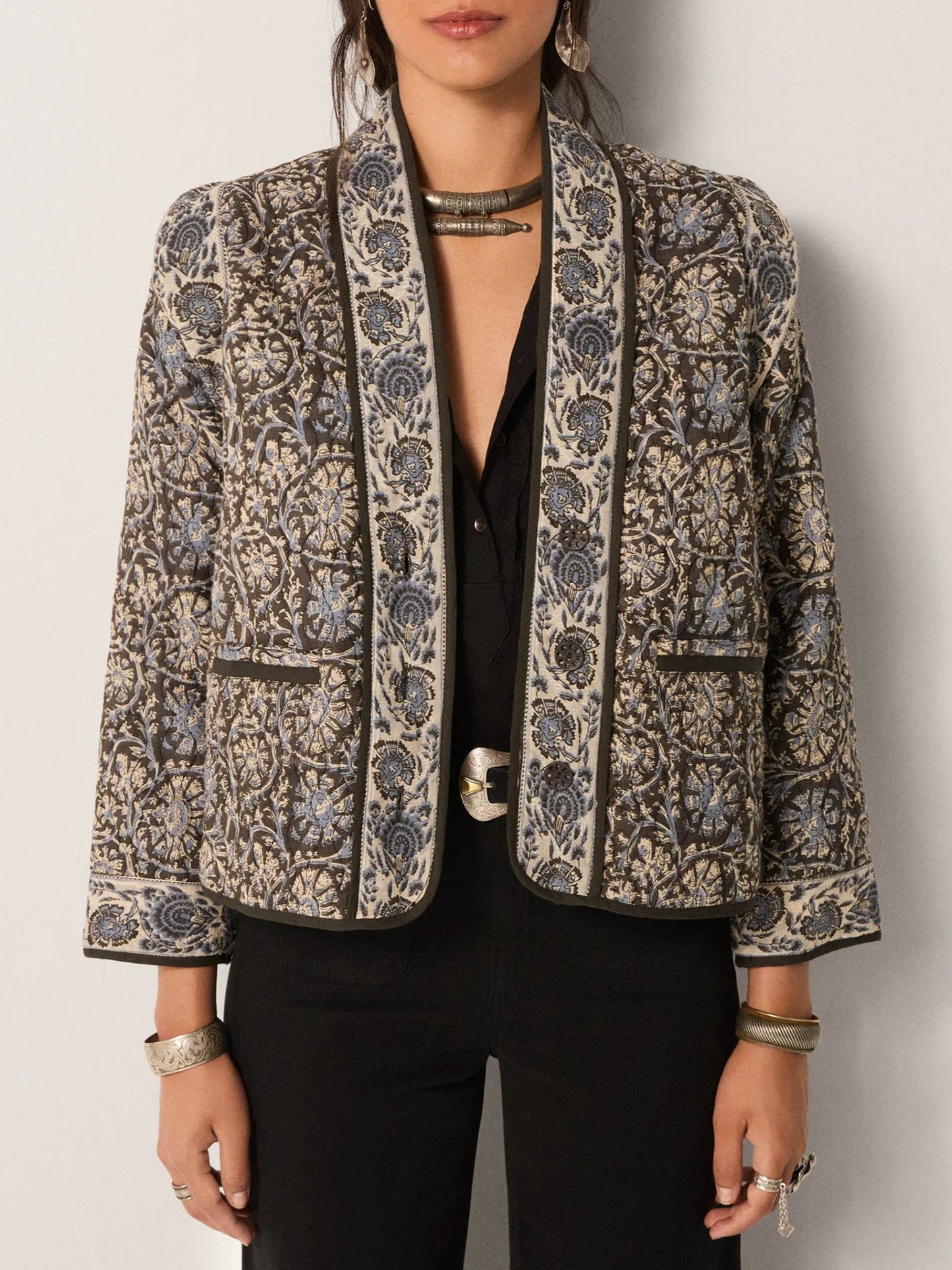 Sugata Quilted Jacket in madurai blue orchid by Maison Hotel